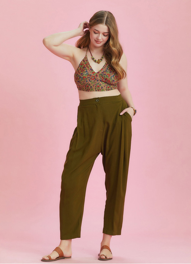 Drop Crotch Khaki Pleated Plus Size Summer Pants