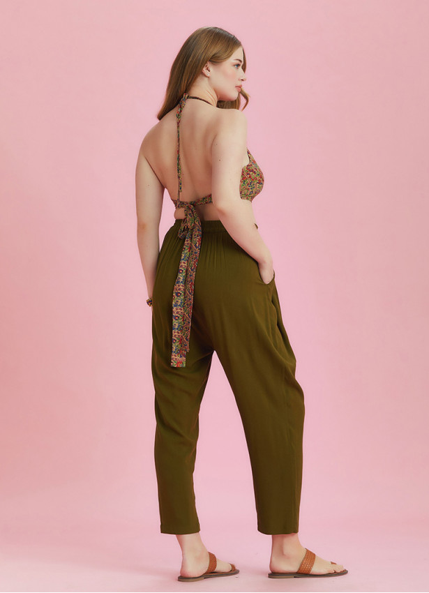 Drop Crotch Khaki Pleated Plus Size Summer Pants