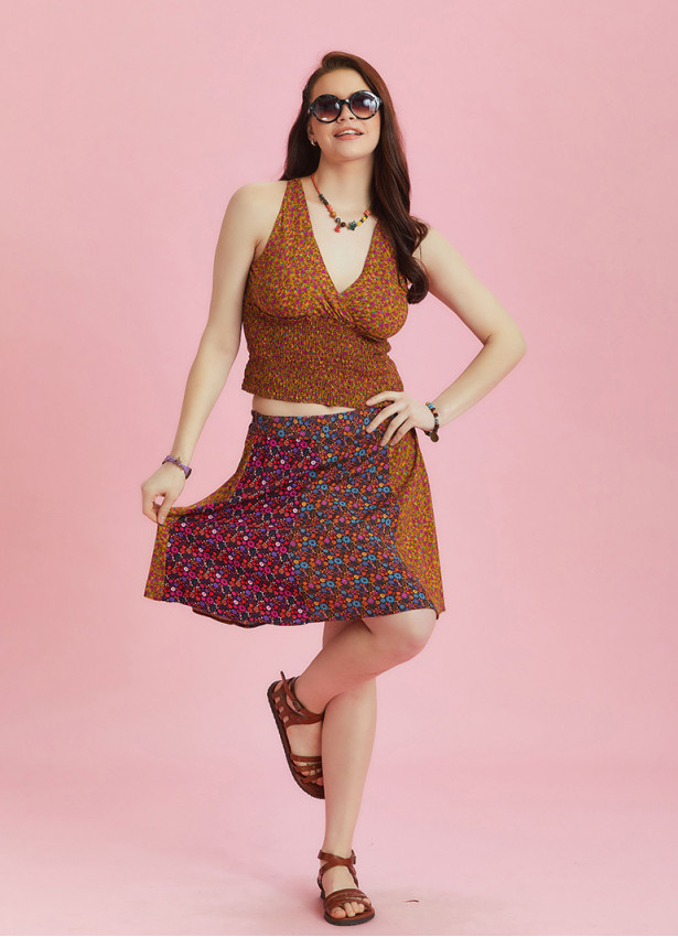 Boho Chic Floral Print Patchwork Mini Skirt