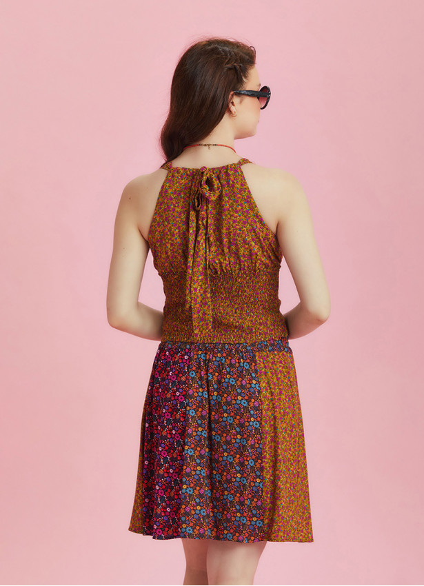 Boho Chic Floral Print Patchwork Mini Skirt