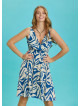 Bohemian Style Double Breasted V-Neck Blue Patterned Dress