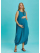 Sleeveless Front Layered Blue Baggy Maternity Dress