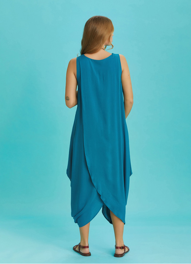 Sleeveless Front Layered Blue Baggy Maternity Dress