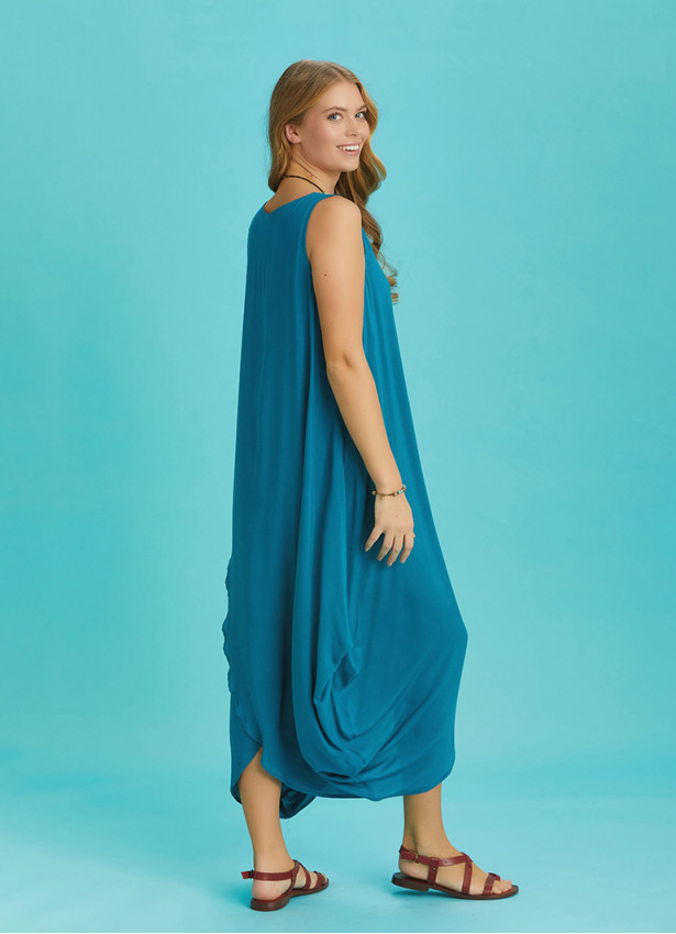 Sleeveless Front Layered Blue Baggy Summer Dress