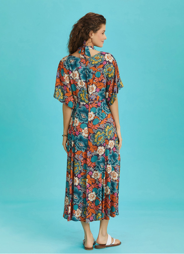 Boho Chic Style Floral Printed Cut Out Dress