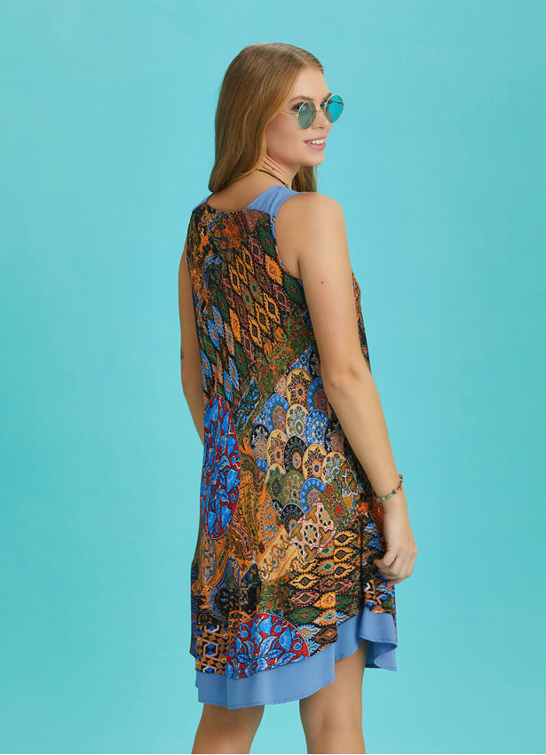 Green Print Front Pocket Detail Sundress