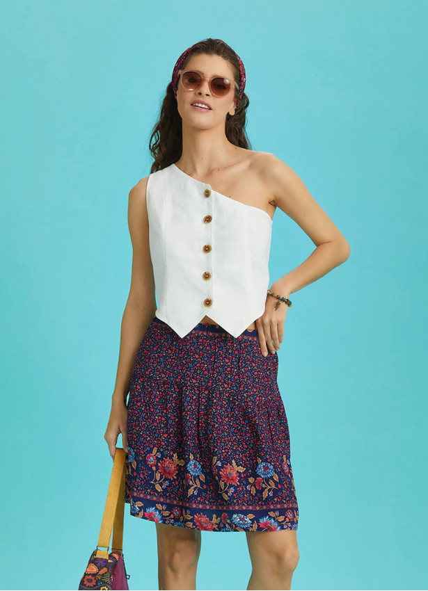 Floral Print Elastic Waist Ruffled Hem Pull On Mini Skirt