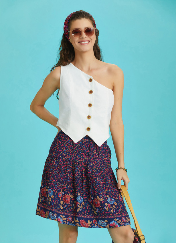 Floral Print Elastic Waist Ruffled Hem Pull On Mini Skirt