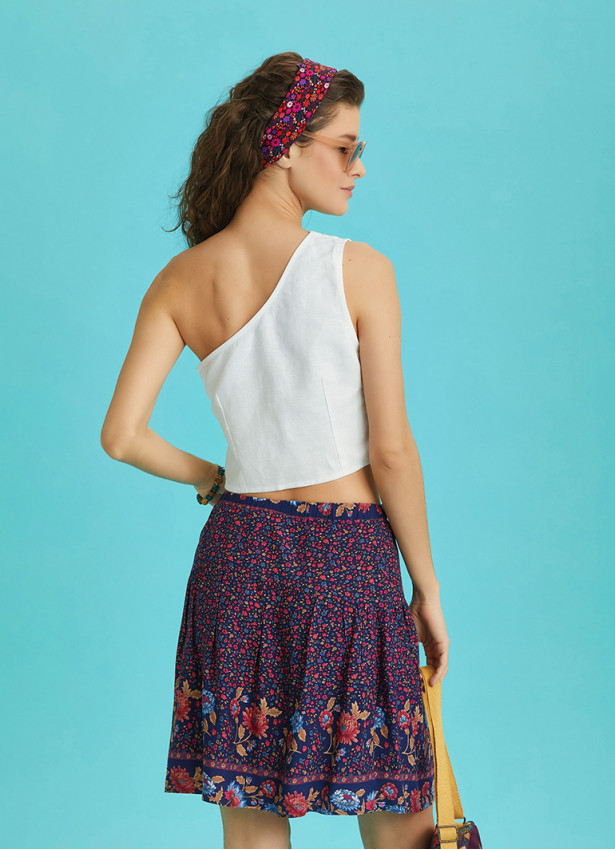 Floral Print Elastic Waist Ruffled Hem Pull On Mini Skirt