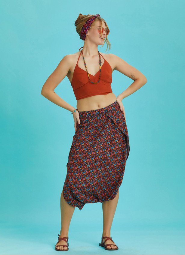 Floral Print Elastic Waist Capri Skirt Pants