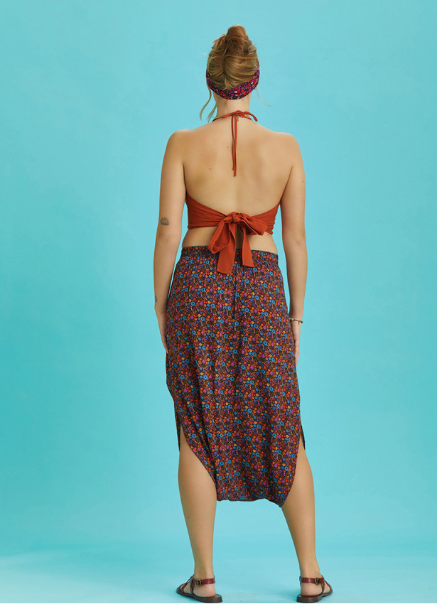 Floral Print Elastic Waist Capri Skirt Pants