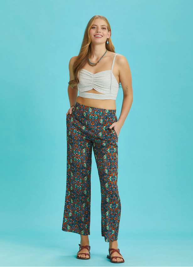 Ethnic Printed Elastic Waist Boho Pants