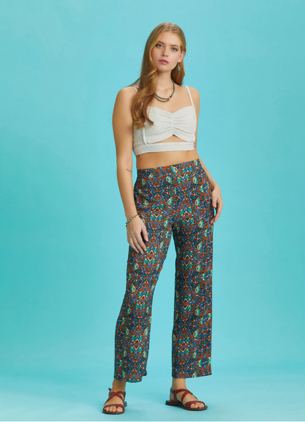 Ethnic Printed Elastic Waist Boho Pants