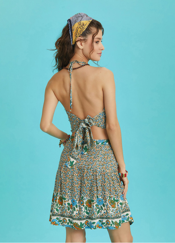 Print Elastic Waist Ruffled Hem Pull On Mini Skirt