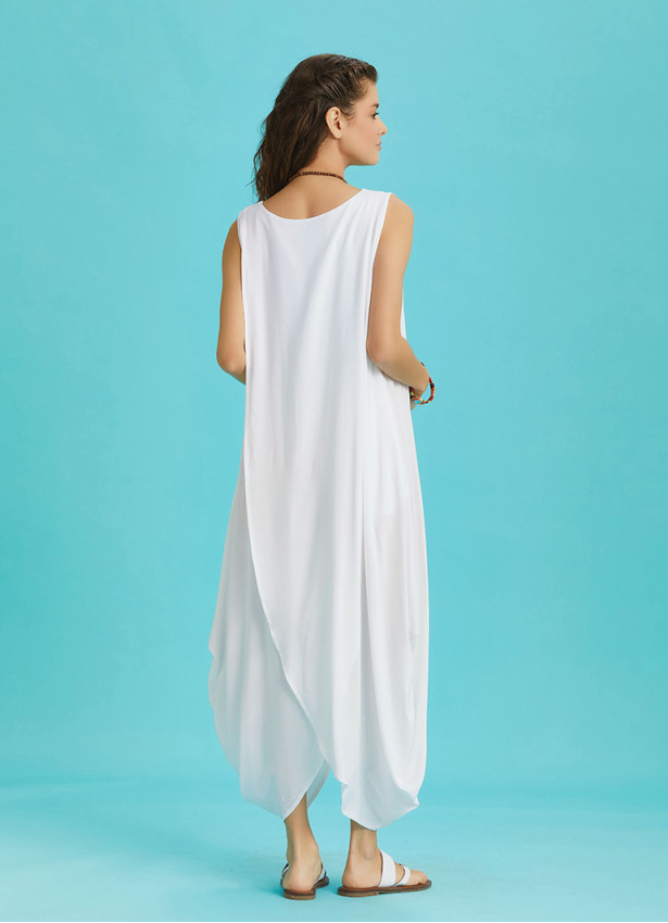 Sleeveless Front Layered White Baggy Maternity Dress