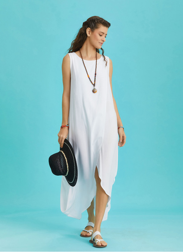 Sleeveless Front Layered White Baggy Summer Dress