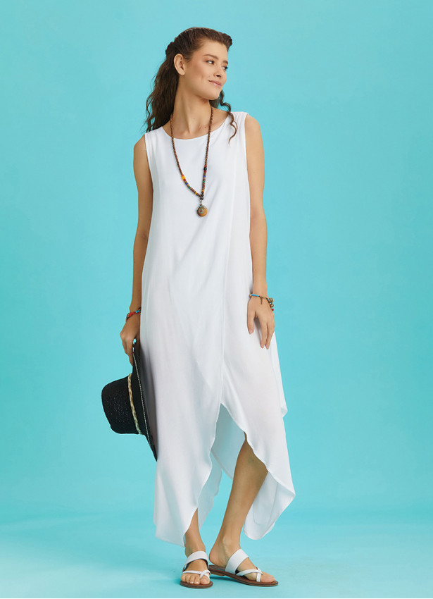 Sleeveless Front Layered White Baggy Summer Dress