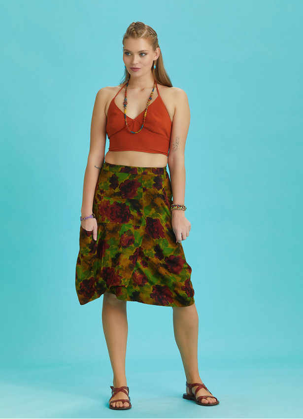 Oversize Pocket Detail Wrap Front Midi Khaki Boho Skirt