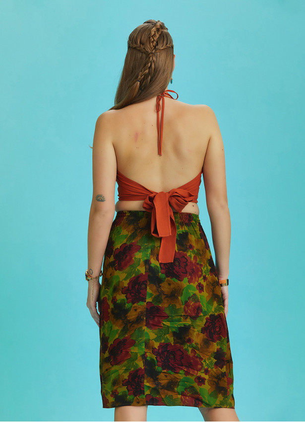 Oversize Pocket Detail Wrap Front Midi Khaki Boho Skirt