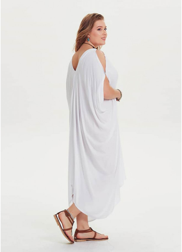 Asymmetrical Hem White Wholesale Plus Size Cold Shoulder Dress