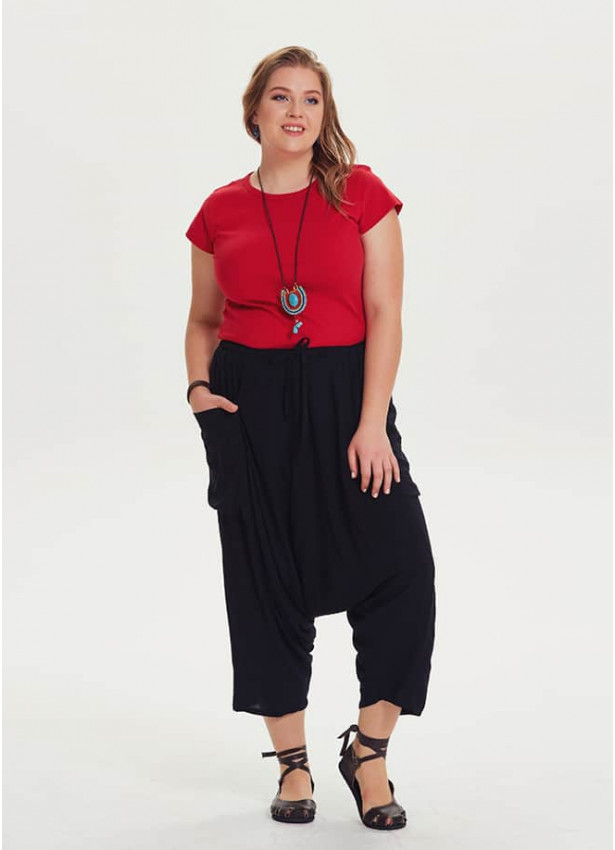 Oversized Pocket Detailed Wholesale Plus Size Black Cropped Pants