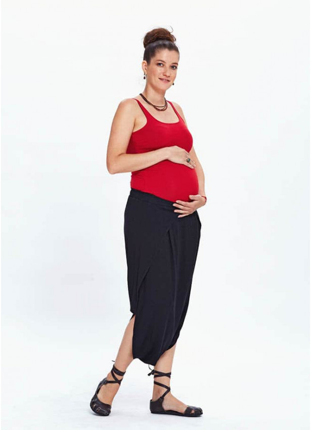 Pull On Elastic Waist Black Maternity Culottes
