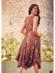 Paisley Print Sleeveless V Neckline Brown Dress
