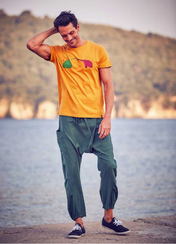 Pocket Detail Casual Boho Mens Wholesale Cotton Drop Crotch Pants