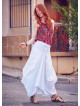 Oversized Pocket Detailed Tie Waist Boho Chic White Long Skirt