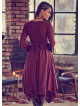 Asymmetrical Hem Long Sleeve Burgundy Dress