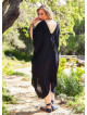 Deep V Neck Bohemian Style Plus Size Black Cold Shoulder Dress