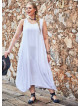Oversize Buttoned Pockets Bohemia Wholesale Plus Size White Dress