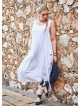 Oversize Buttoned Pockets Bohemia Wholesale Plus Size White Dress
