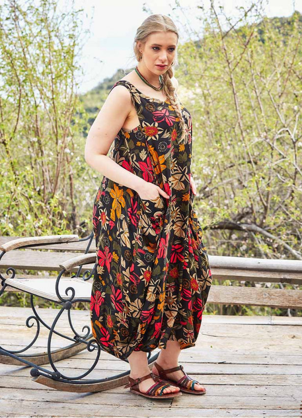 Oversize Buttoned Pockets Detail Floral Wholesale Plus Size Dress