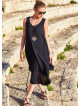 Bohemian Boat Neck Bolt Cut Gypsy Midi Black Dress