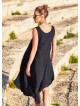 Bohemian Boat Neck Bolt Cut Gypsy Midi Black Dress