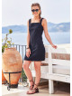Square Neck Front Pocket Strappy Black Dress