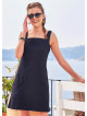 Square Neck Front Pocket Strappy Black Dress