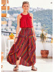 Elastic Waist Oversize Pocket Detail Striped Long Cotton Skirt