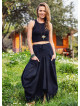 Gypsy Style Elastic Waist Oversize Pockets Wholesale Black Skirt