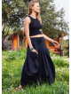Gypsy Style Elastic Waist Oversize Pockets Wholesale Black Skirt