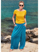 Wrap Front Elastic Waist Flowy Petrol Blue Pants