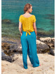 Wrap Front Elastic Waist Flowy Petrol Blue Pants