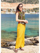 Wraped Front Elastic Waist Flowy Yellow Pants