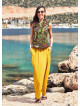 Wraped Front Elastic Waist Flowy Yellow Pants