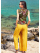Wraped Front Elastic Waist Flowy Yellow Pants