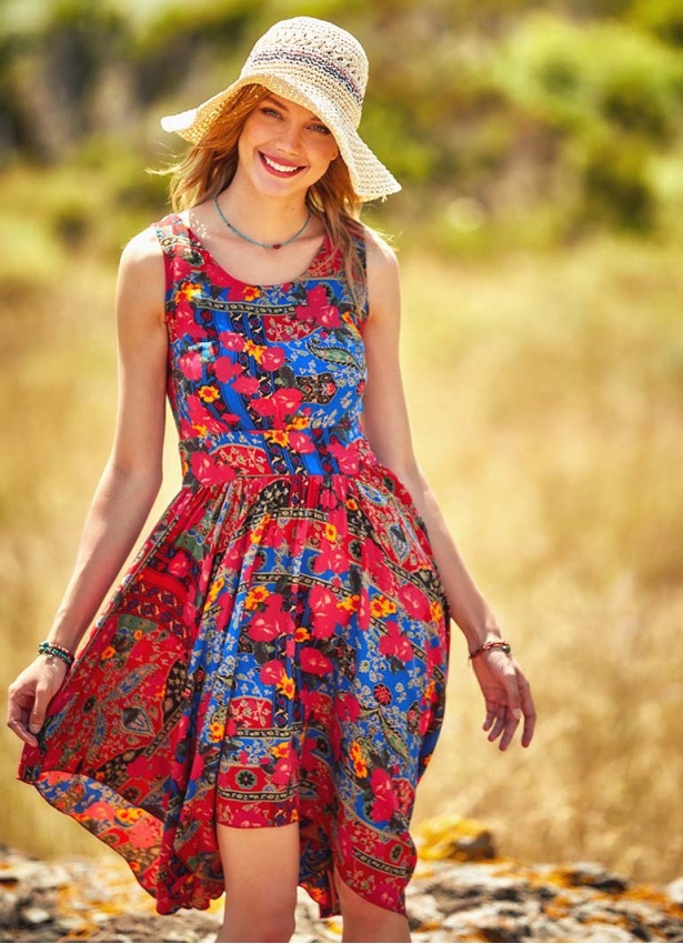 Floral Pattern Asymmetrical Skirt Sleeveless Dress