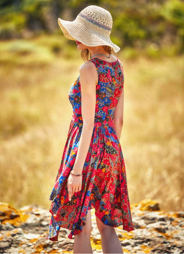 Floral Pattern Asymmetrical Skirt Sleeveless Dress