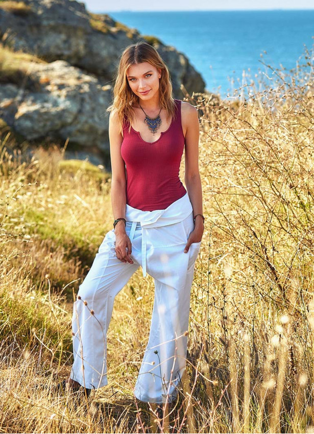 Adjustable Tie Waist White Fisherman Pants