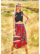 Ethnic Print Elastic Waist Red Capri Skirt Pants